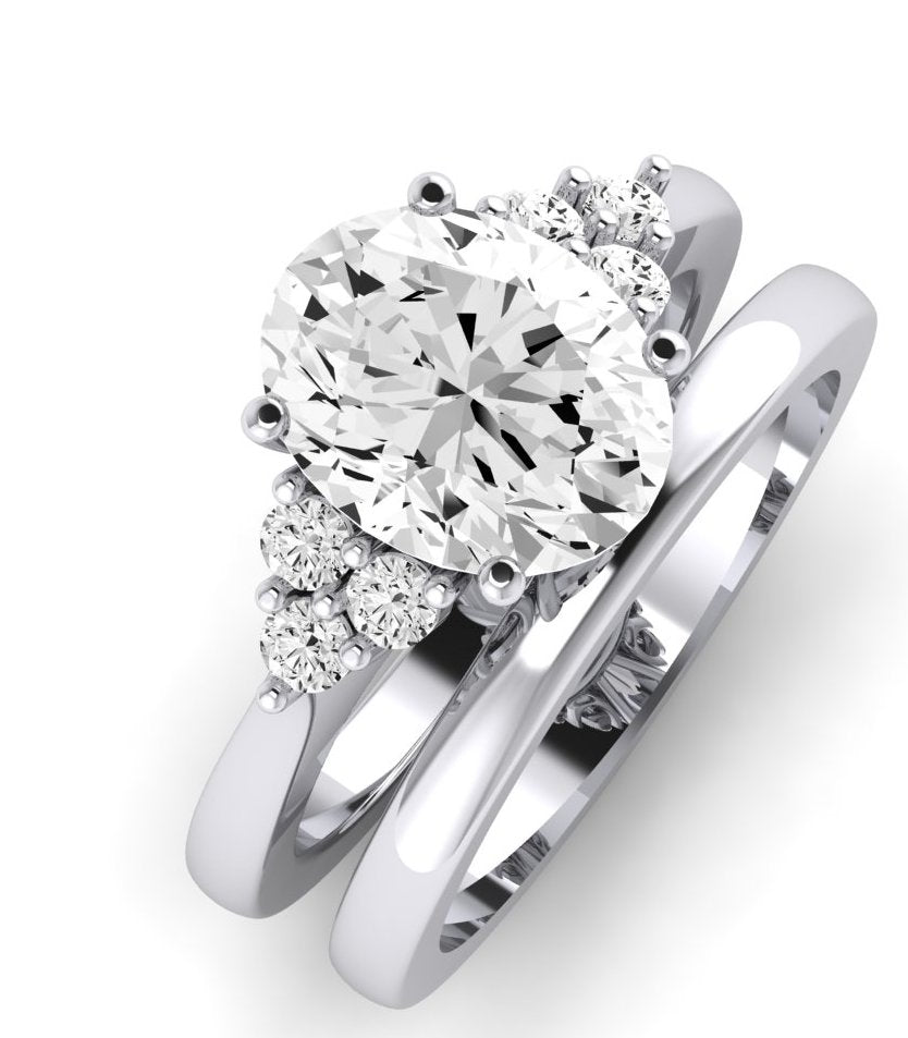 Alyssa Moissanite Matching Band Only (does Not Include Engagement Ring) For Ring With Oval Center whitegold