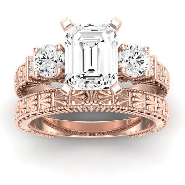 Angelonia Diamond Matching Band Only (does Not Include Engagement Ring) For Ring With Emerald Center rosegold