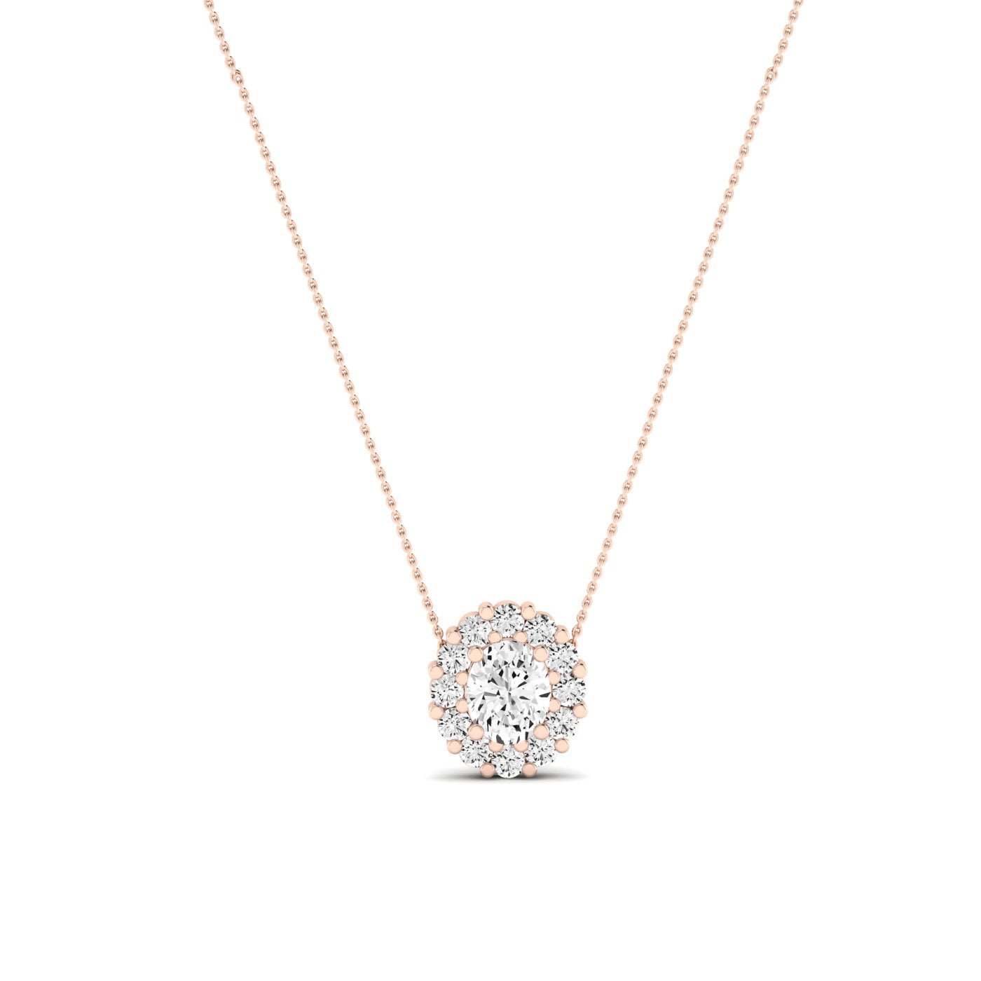 Angelwing Oval Cut Diamond Halo Necklace (Clarity Enhanced) rosegold