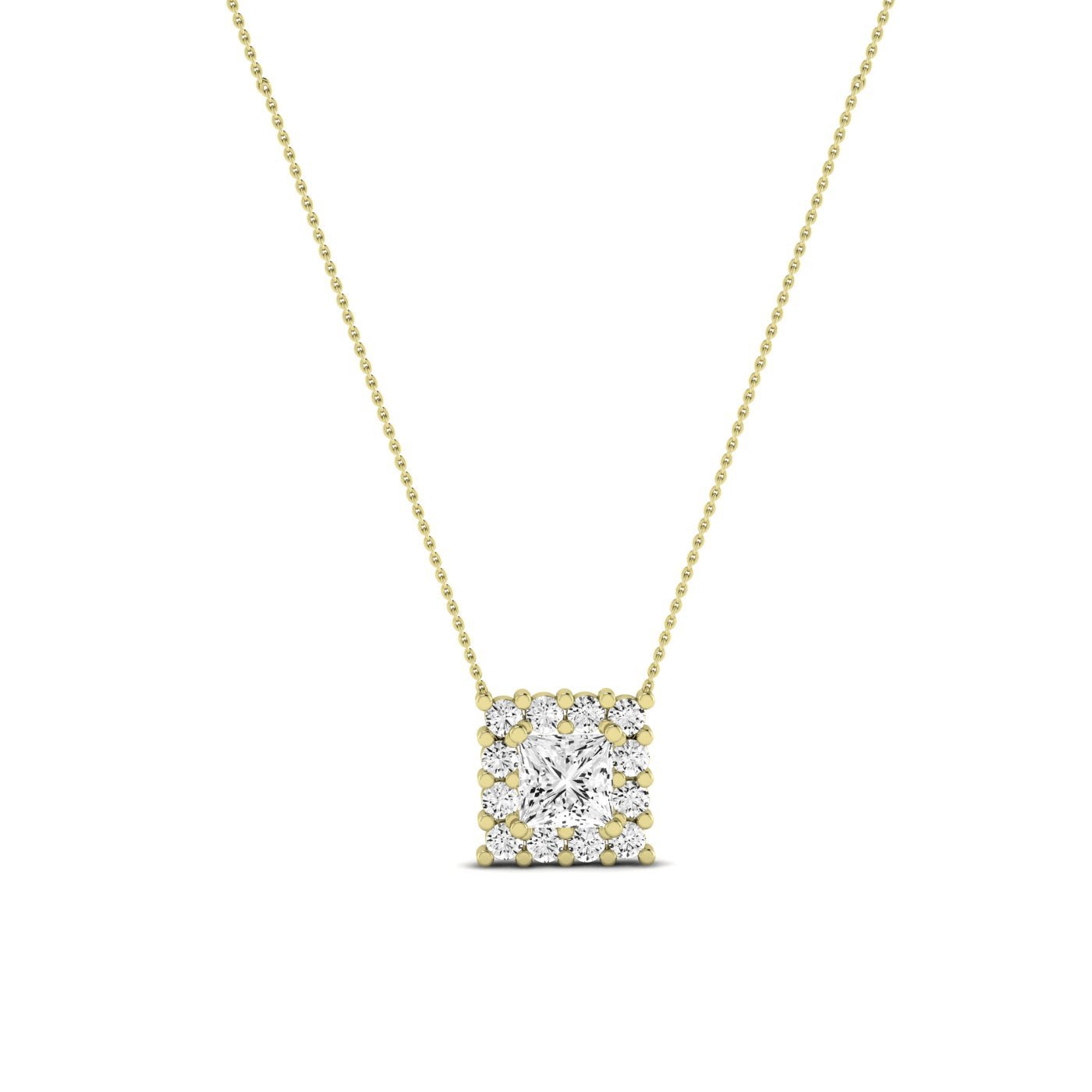 Angelwing Princess Cut Diamond Halo Necklace (Clarity Enhanced) yellowgold