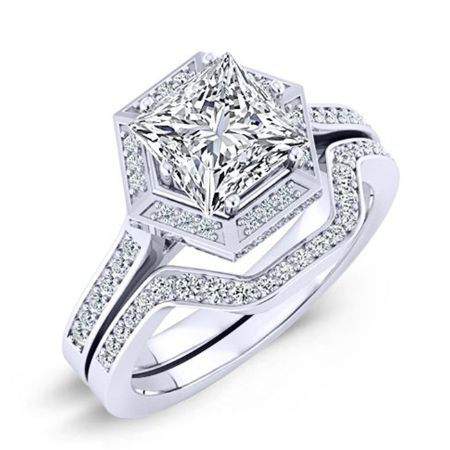 1.00 ct - Anise - GIA Natural Princess Diamond Bridal Set