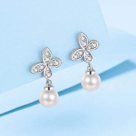 Antoinette Moissanite & Pearl Earrings whitegold