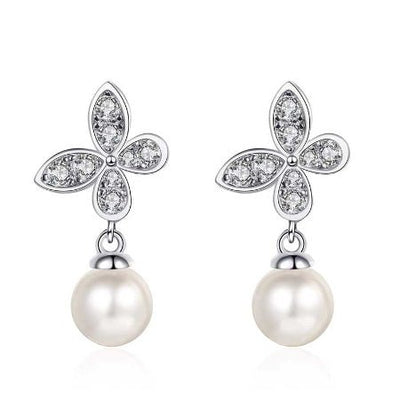 Antoinette Moissanite & Pearl Earrings whitegold