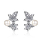 Ariel Round Leaf Pearl &  Diamond Stud Earrings whitegold