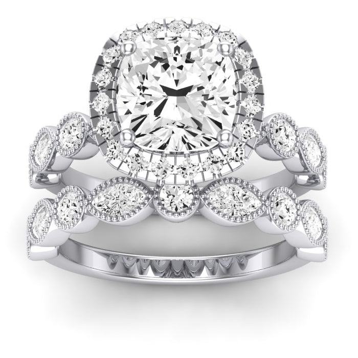 Aubretia Moissanite Matching Band Only (does Not Include Engagement Ring) For Ring With Cushion Center whitegold