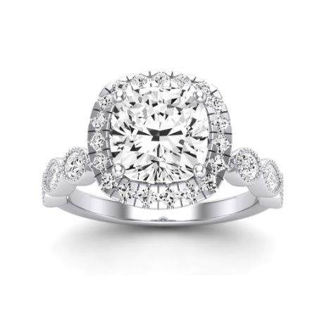 Aubretia Moissanite Matching Band Only (does Not Include Engagement Ring) For Ring With Cushion Center whitegold