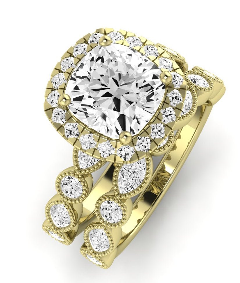 Aubretia Moissanite Matching Band Only (does Not Include Engagement Ring) For Ring With Cushion Center yellowgold