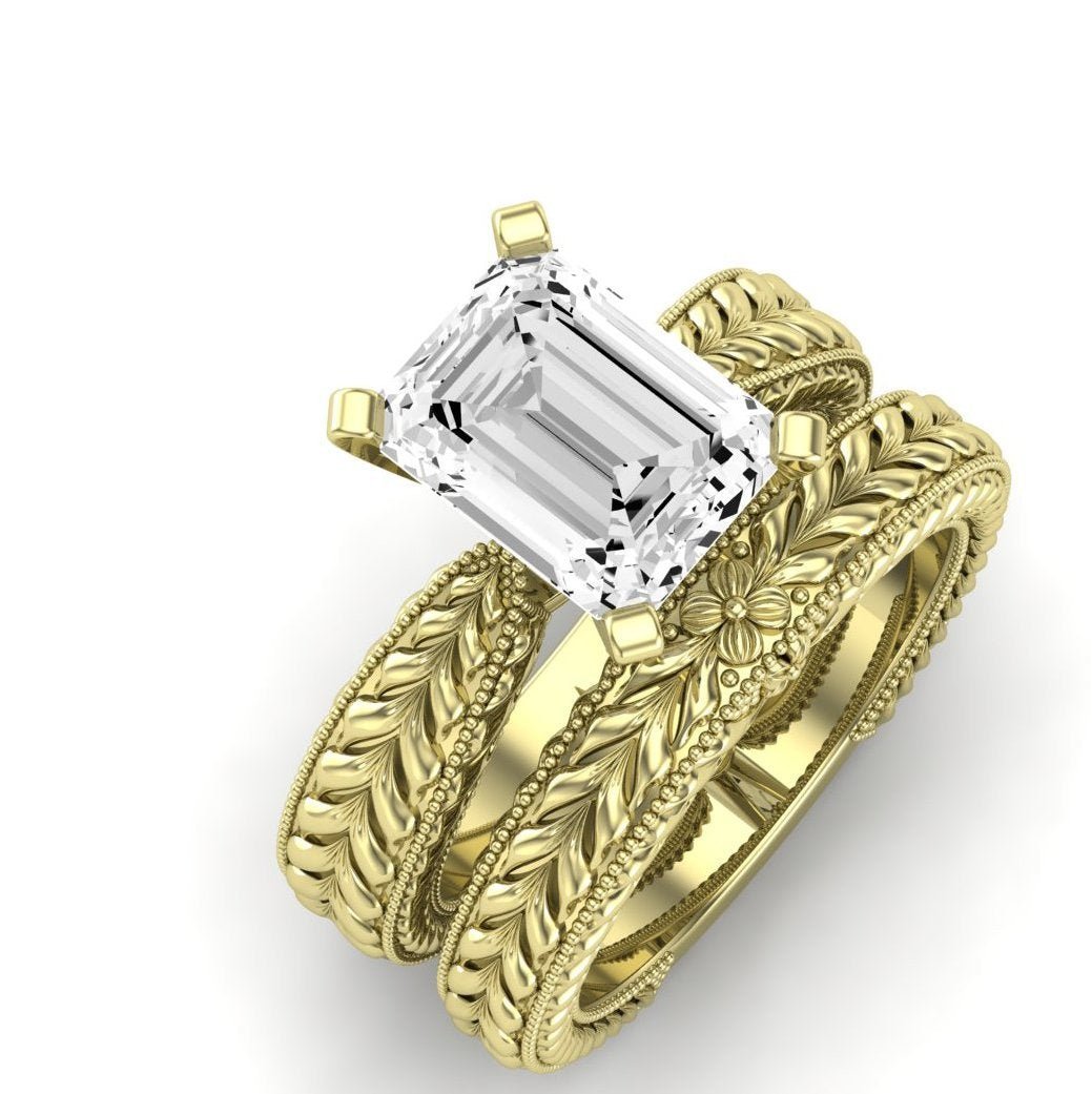 Azalea Emerald Moissanite Bridal Set yellowgold