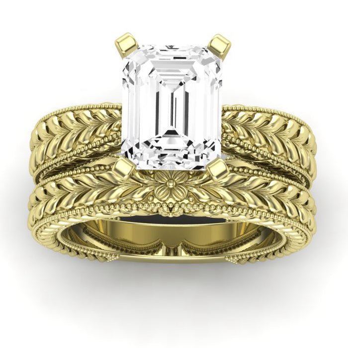 Azalea Diamond Matching Band Only (does Not Include Engagement Ring) For Ring With Emerald Center yellowgold