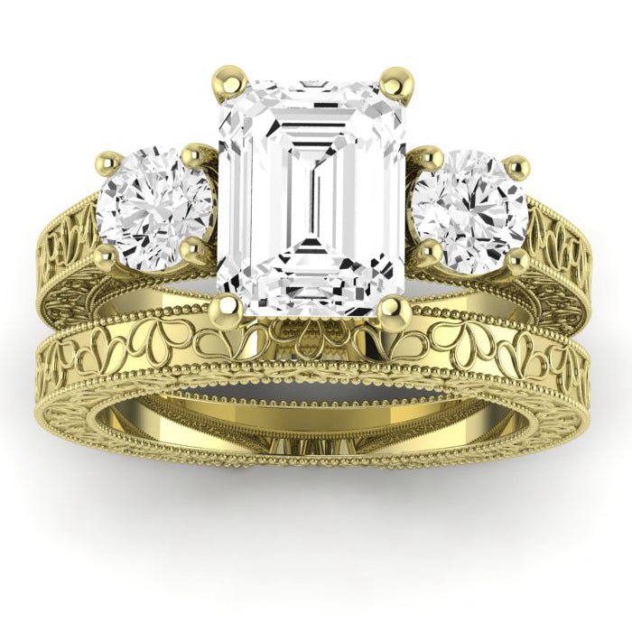 Belladonna Diamond Matching Band Only (does Not Include Engagement Ring) For Ring With Emerald Center yellowgold