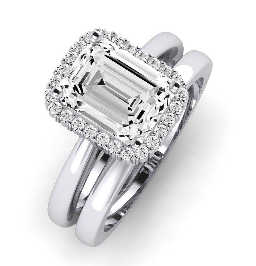 Calla Lily Diamond Matching Band Only (does Not Include Engagement Ring) For Ring With Emerald Center whitegold