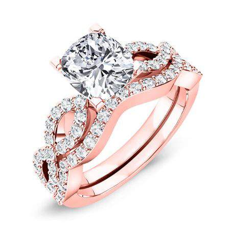 Camellia Cushion Moissanite Bridal Set rosegold