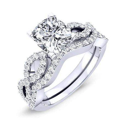 Camellia Cushion Moissanite Bridal Set whitegold