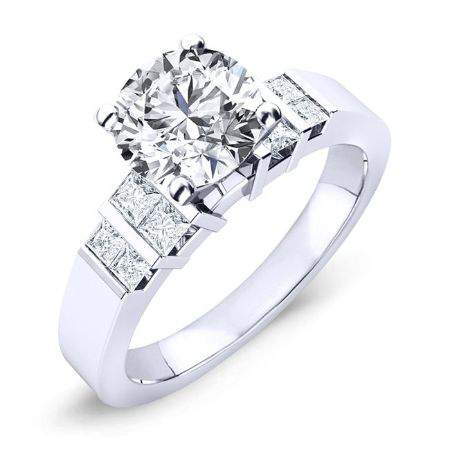 Carnation Round Moissanite Engagement Ring whitegold