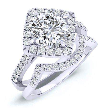 Cattleya Cushion Moissanite Bridal Set whitegold