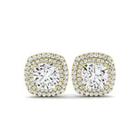 Cerise Cushion Cut Diamond Halo Stud Earrings (Clarity Enhanced) yellowgold