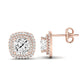 Cerise Cushion Cut Diamond Halo Stud Earrings (Clarity Enhanced) rosegold