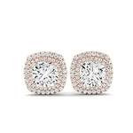 Cerise Cushion Cut Diamond Halo Stud Earrings (Clarity Enhanced) rosegold