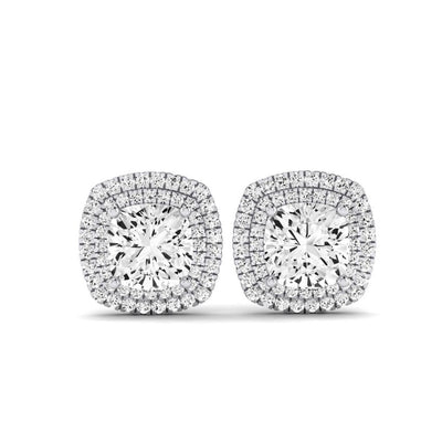 Cerise Cushion Cut Diamond Halo Stud Earrings (Clarity Enhanced) whitegold