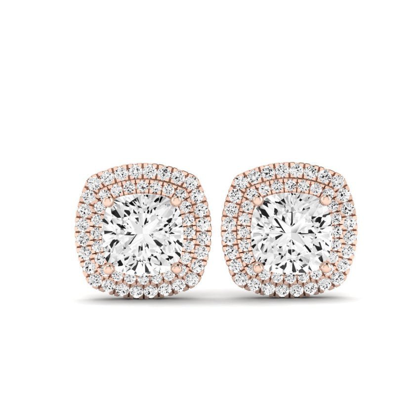 Cerise Cushion Cut Diamond Halo Stud Earrings (Clarity Enhanced) rosegold