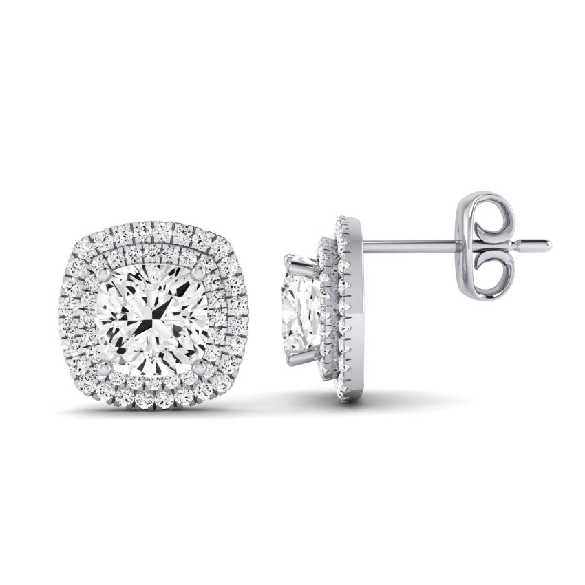 Cerise Cushion Cut Diamond Halo Stud Earrings (Clarity Enhanced) whitegold