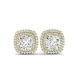 Cerise Cushion Cut Diamond Halo Stud Earrings (Clarity Enhanced) yellowgold