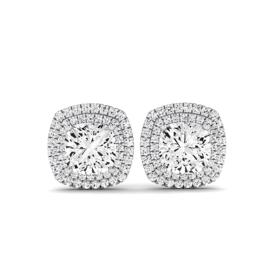 Cerise Cushion Cut Diamond Halo Stud Earrings (Clarity Enhanced) whitegold