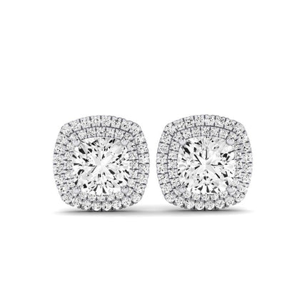 Cerise Cushion Cut Diamond Halo Stud Earrings (Clarity Enhanced) whitegold