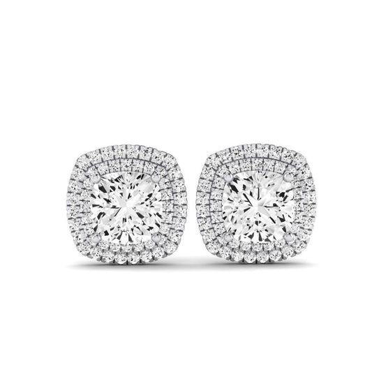 Cerise Cushion Cut Moissanite Halo Stud Earrings whitegold