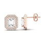 Cerise Emerald Cut Diamond Halo Stud Earrings (Clarity Enhanced) rosegold