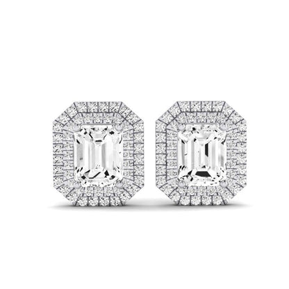 Cerise Emerald Cut Diamond Halo Stud Earrings (Clarity Enhanced) whitegold