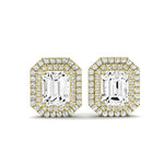 Cerise Emerald Cut Diamond Halo Stud Earrings (Clarity Enhanced) yellowgold