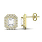 Cerise Emerald Cut Diamond Halo Stud Earrings (Clarity Enhanced) yellowgold