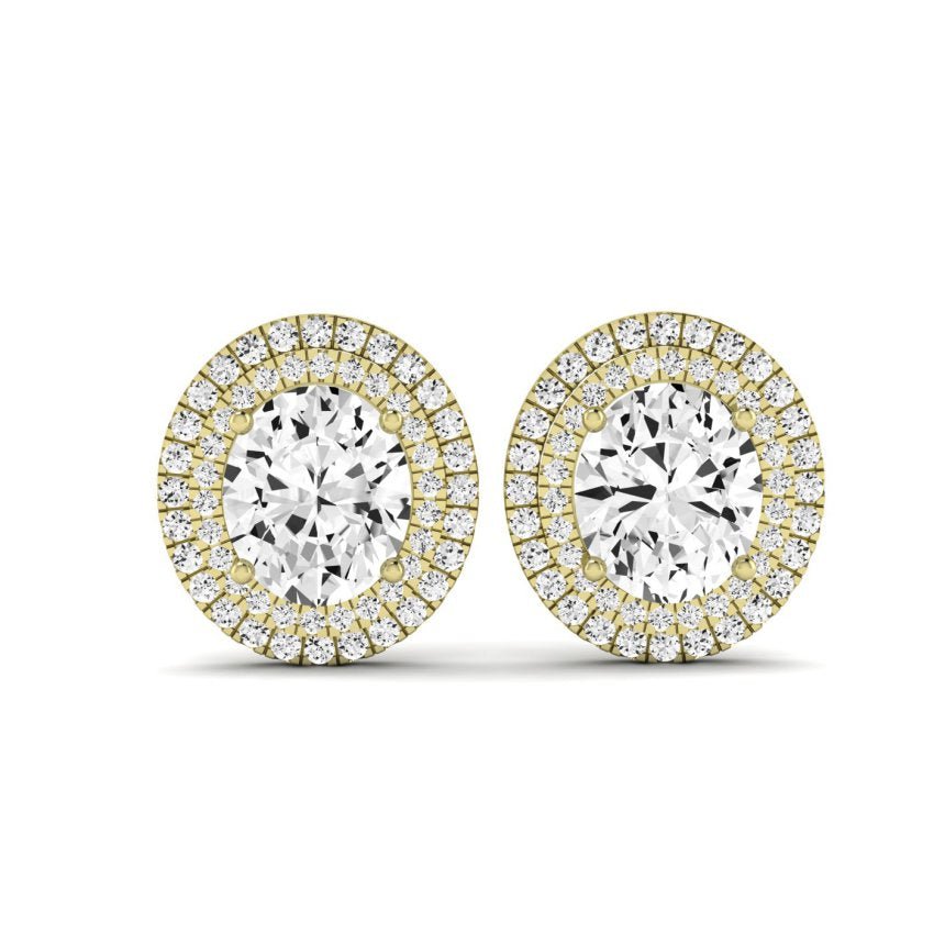 Cerise Oval Cut Diamond Halo Stud Earrings (Clarity Enhanced) yellowgold