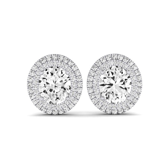 Cerise Oval Cut Diamond Halo Stud Earrings (Clarity Enhanced) whitegold