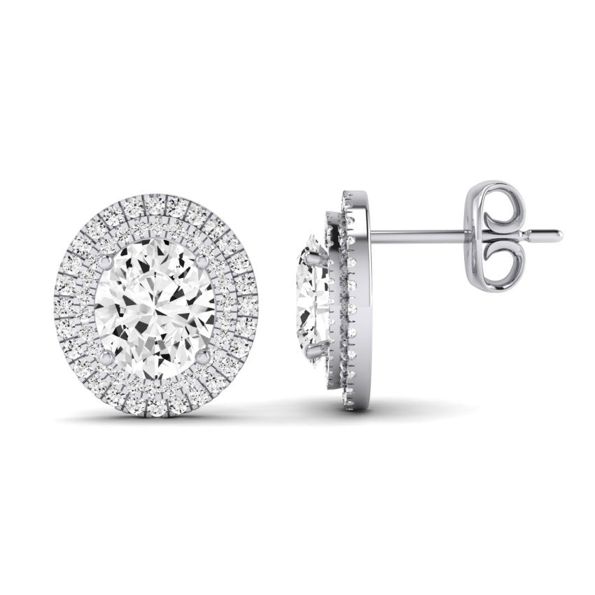 Cerise Oval Cut Diamond Halo Stud Earrings (Clarity Enhanced) whitegold