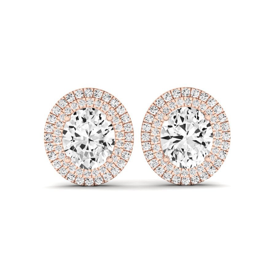 Cerise Oval Cut Diamond Halo Stud Earrings (Clarity Enhanced) rosegold