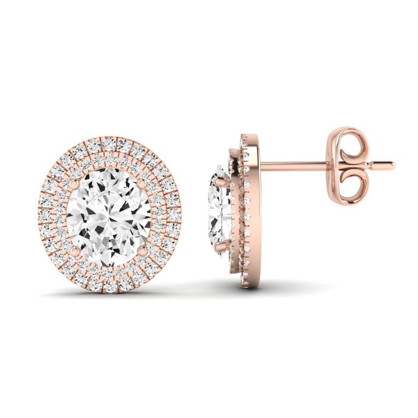 Cerise Oval Cut Moissanite Halo Stud Earrings rosegold
