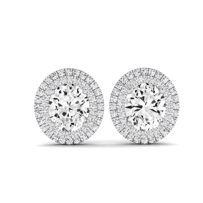 Cerise Oval Cut Moissanite Halo Stud Earrings whitegold