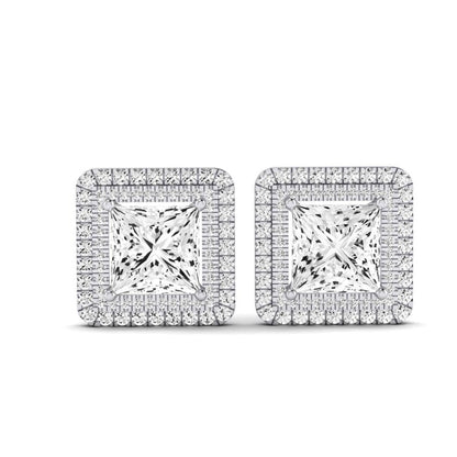 Cerise Princess Cut Diamond Halo Stud Earrings (Clarity Enhanced) whitegold