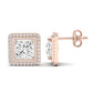 Cerise Princess Cut Moissanite Halo Stud Earrings rosegold