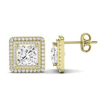 Cerise Princess Cut Moissanite Halo Stud Earrings yellowgold