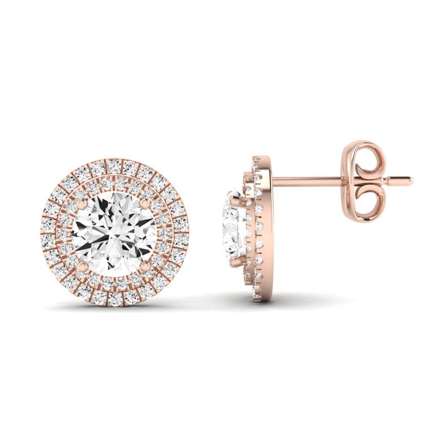 Cerise Round Cut Diamond Halo Stud Earrings (Clarity Enhanced) rosegold