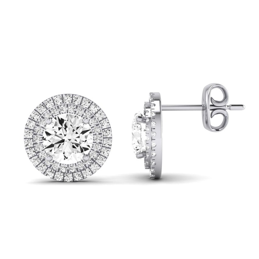 Cerise Round Cut Diamond Halo Stud Earrings (Clarity Enhanced) whitegold