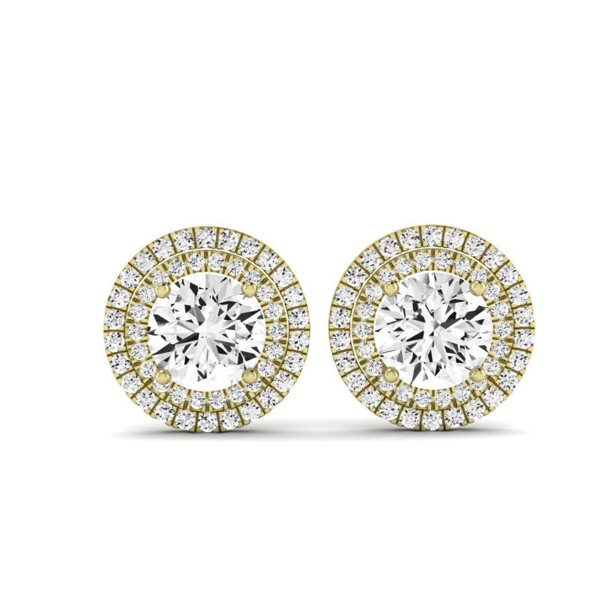 Cerise Round Cut Moissanite Halo Stud Earrings yellowgold