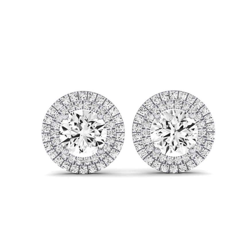 Cerise Round Cut Moissanite Halo Stud Earrings whitegold