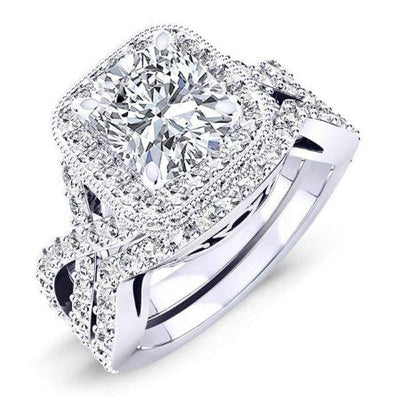 Clover Cushion Moissanite Bridal Set whitegold