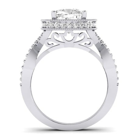 Clover Diamond Matching Band Only ( Engagement Ring Not Included) For Ring With Cushion Center whitegold