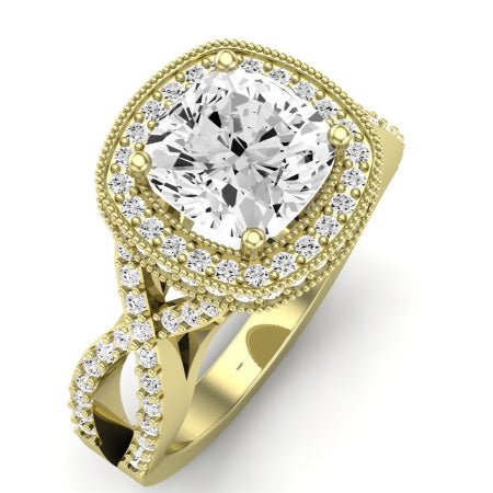 Clover Diamond Matching Band Only ( Engagement Ring Not Included) For Ring With Cushion Center yellowgold