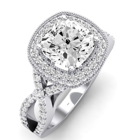 Clover Diamond Matching Band Only ( Engagement Ring Not Included) For Ring With Cushion Center whitegold